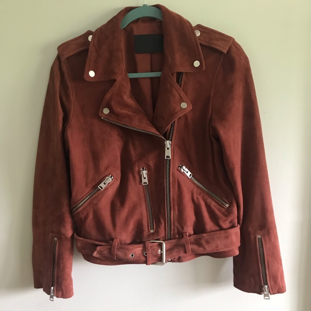 All Saints suede Balfern Biker jacket in deep cherry